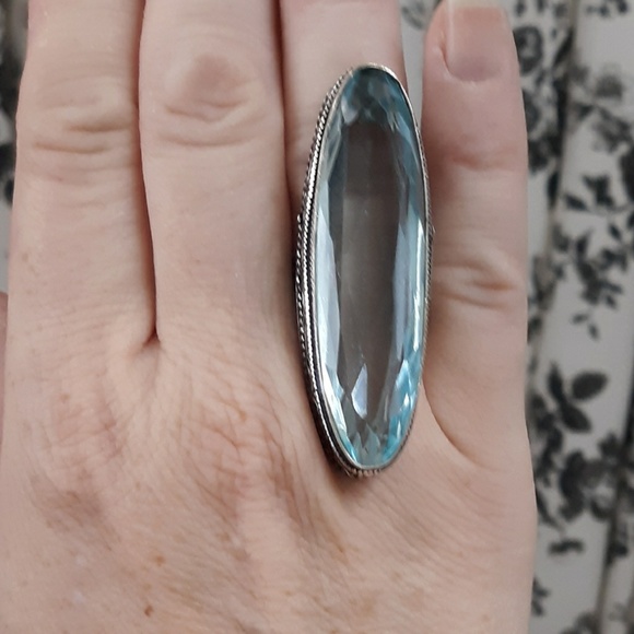 New Oversized Blue Quartz 925 Silver Statement Ring. - Picture 5 of 8